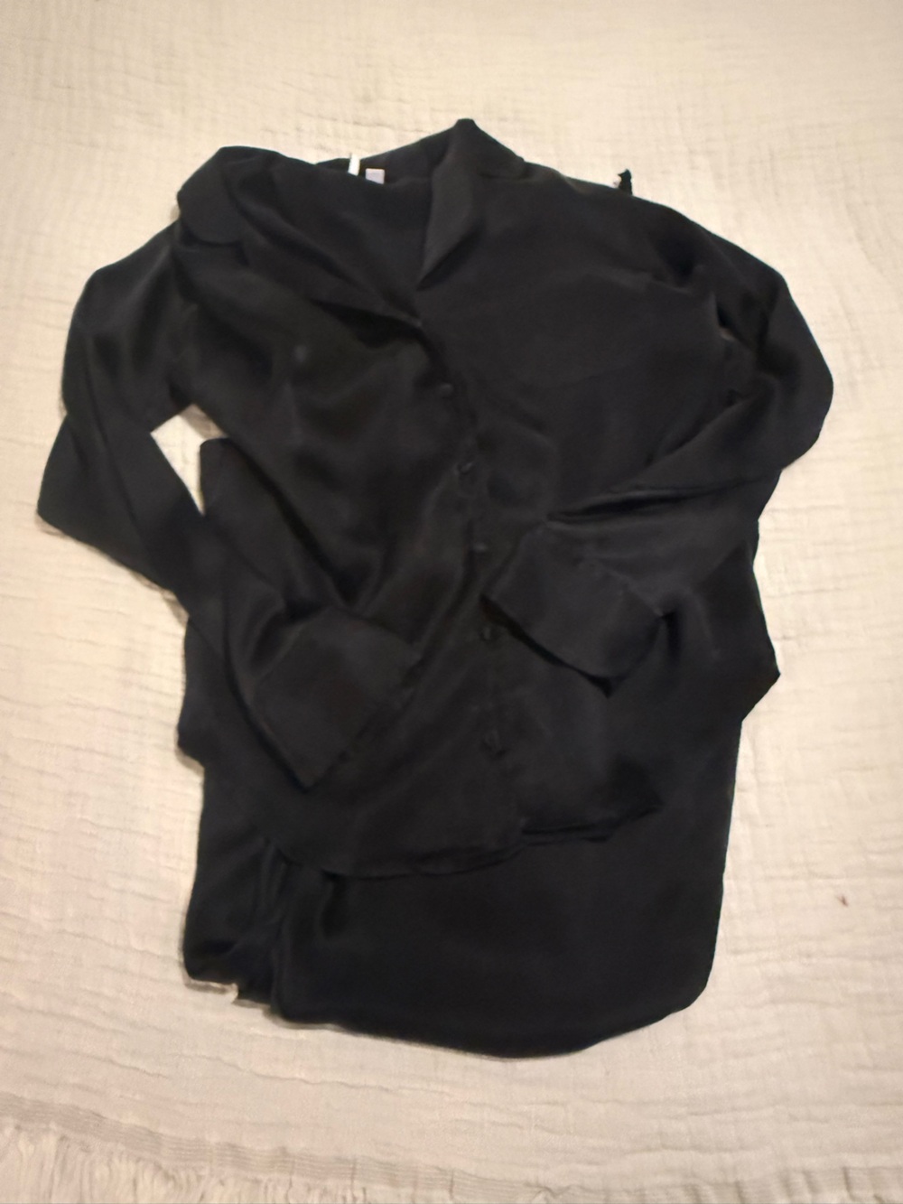 Classic Black Button-Down Silk Blouse and Pants Set EUC 1238
